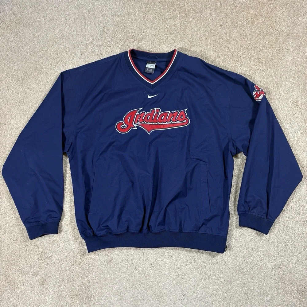 Cleveland Indians Pullover Mens Large Blue Nike MLB Chief Wahoo Windbreaker
